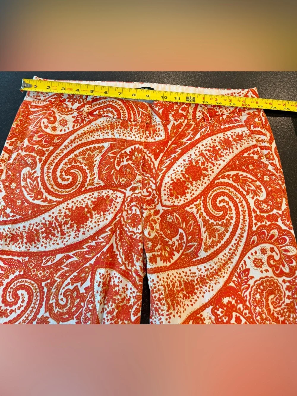 J.Crew City Fit Paisley Pants 10 Orange Red Stretch Straight Leg Preppy